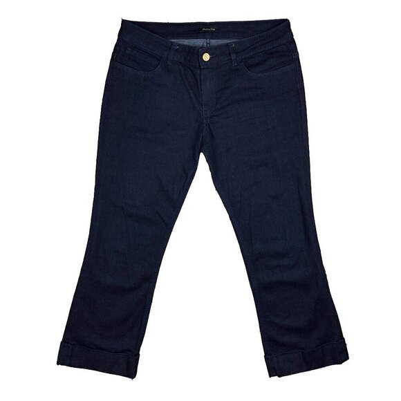 Massimo Dutti Flared Fit Mid Rise Turnover Dark Blue Jeans Size 12 - Picture 1 of 6